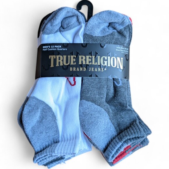 12 pack True Religion Half Cushion Quarter Socks Men's 10-13 shoes size 8-12 NEW - Picture 7 of 11